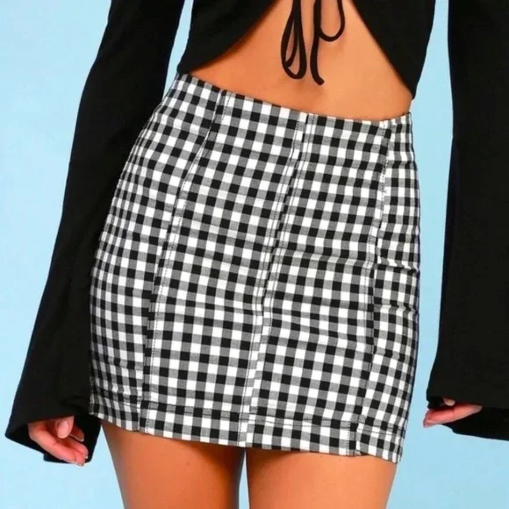 Free People Gingham Stretchy Mini Skirt